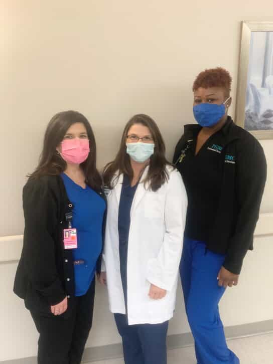Emily Taylor, RN, Women’s Health Center Director, Dr. Michelle Andre, Ob-Gyn, and LaToya Turner, Clinical Nurse Educator; members of the Safety Star Award recipient team members.